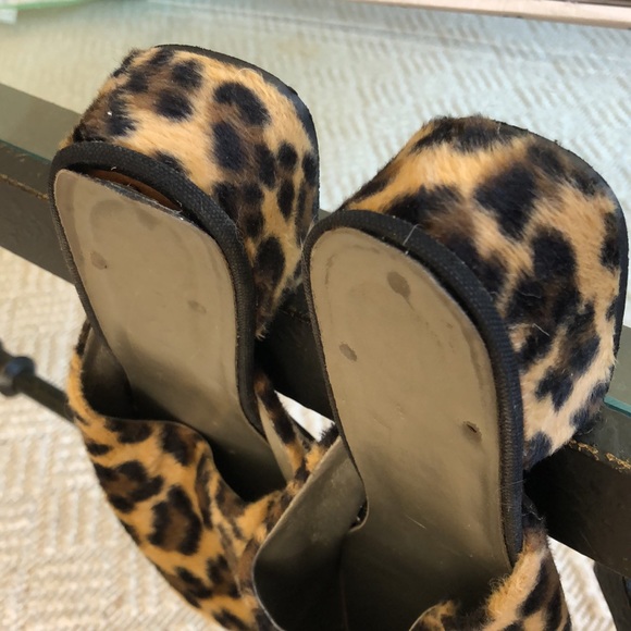 faux fuzzy Leopard Slide Mule Casual chunky heel shoe - Picture 12 of 16